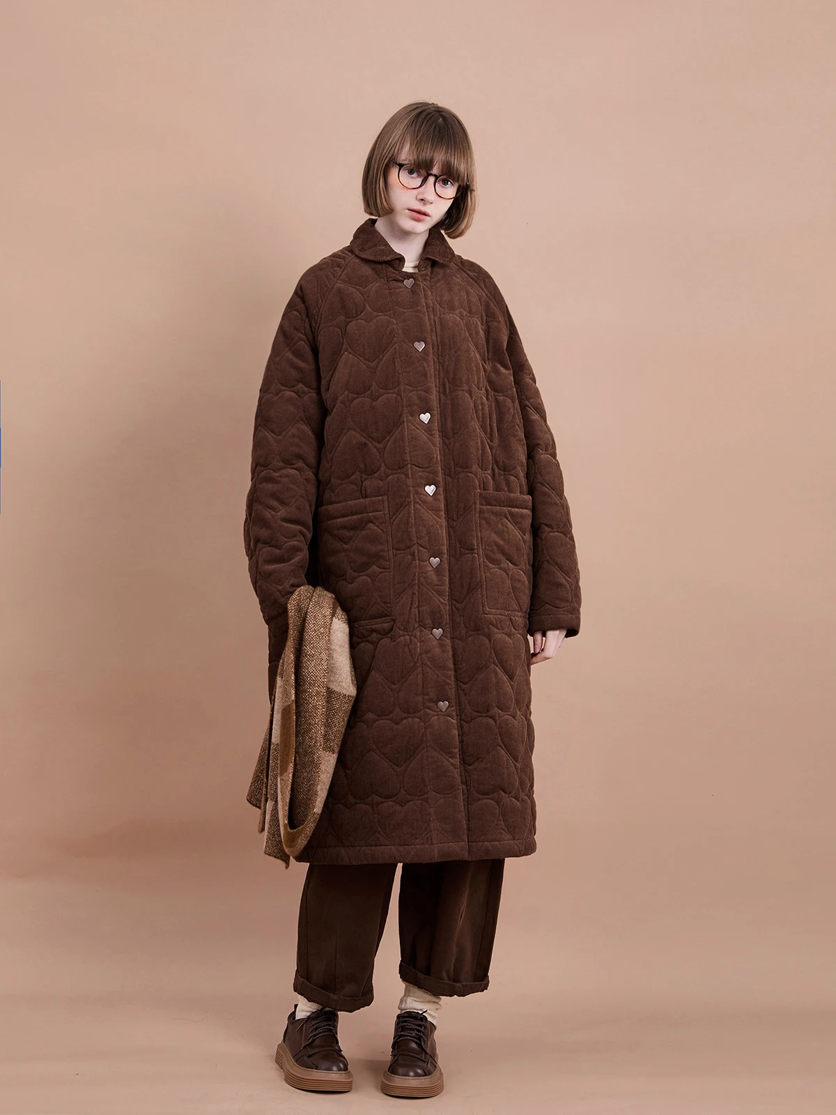 

Original Long Oversized Cotton Velvet Jaet Sewing Stitching Women's Autumn Warm a Loose Fit Comfortable Cotton Coat