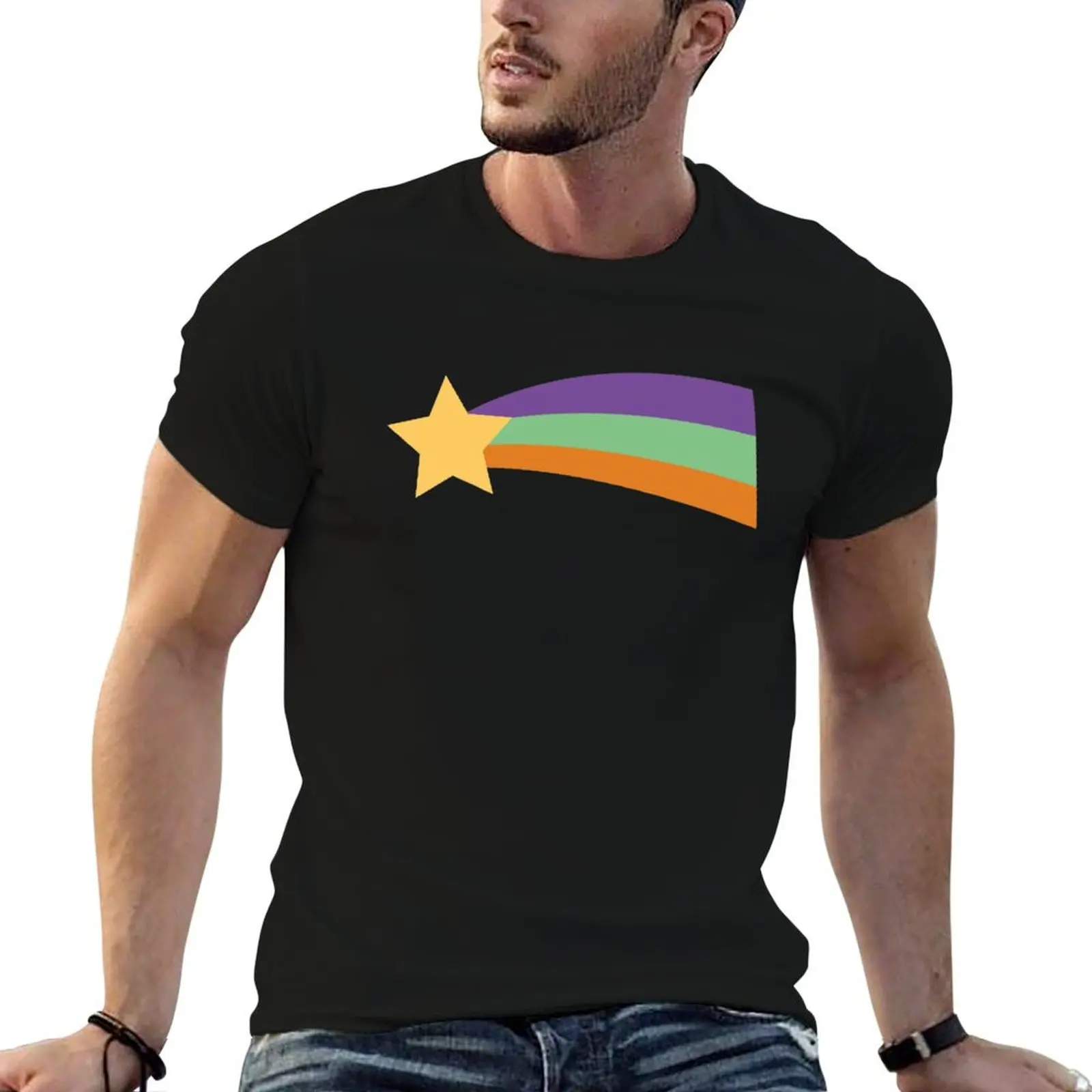 Daily Mable Sweater Rainbow Shooting Star T-Shirt Work Daily Short Sleeve Top