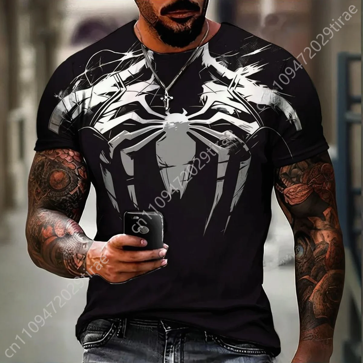 

2025 Summer Colorful Men's Top T-shirt 3D Printed Spider Man Venom Pattern Casual Fashion Short Sleeve Clothing Cosplay