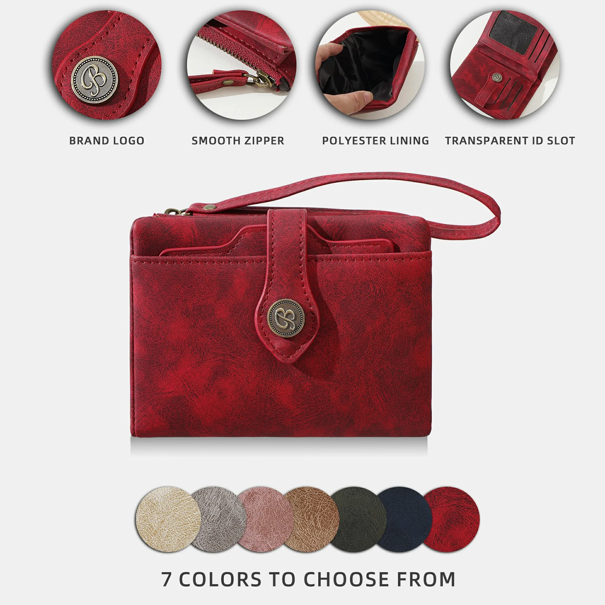 1 Stück - Baellerry Damen Vintage PU-Leder Kurzbörse mit 80% Rabatt, mit Handgelenkschlaufe, 8 Kartenfächern + Ausweisfenster + abnehmbarem Kartenhalter, praktisches Geburtstagsgeschenk für Frauen. – Detail 37