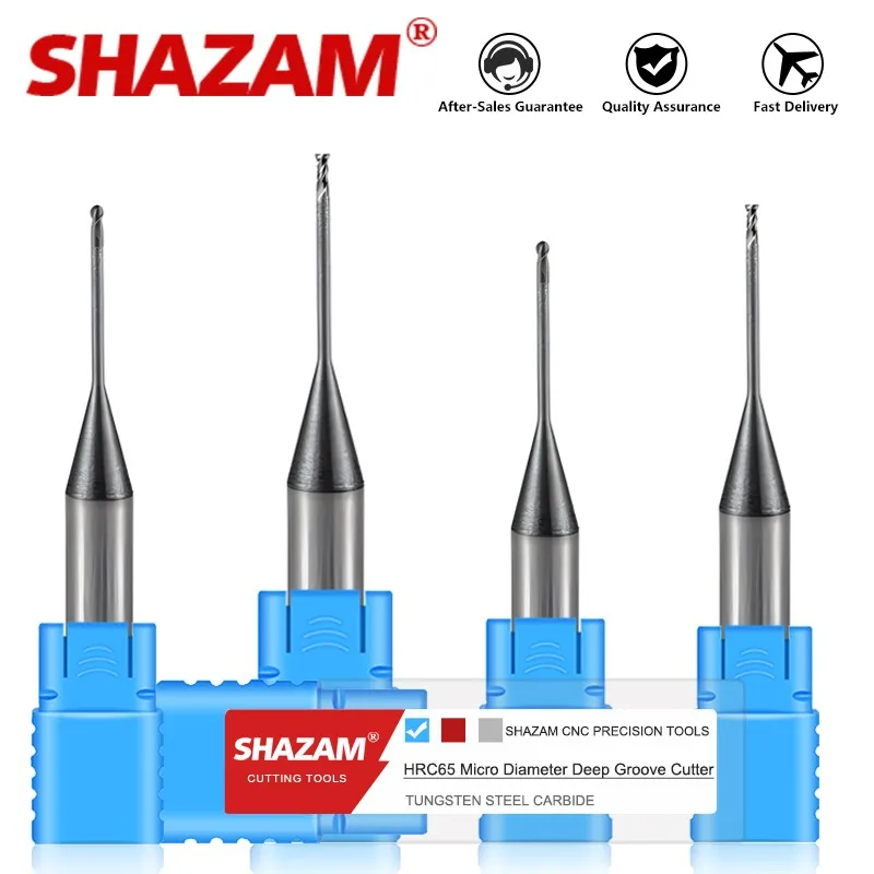 

SHAZAM HRC65 2-Flute Deep Groove Micro Diameter Milling Cutter Tungsten Steel Carbide Nano Coating For CNC Machining Endmills