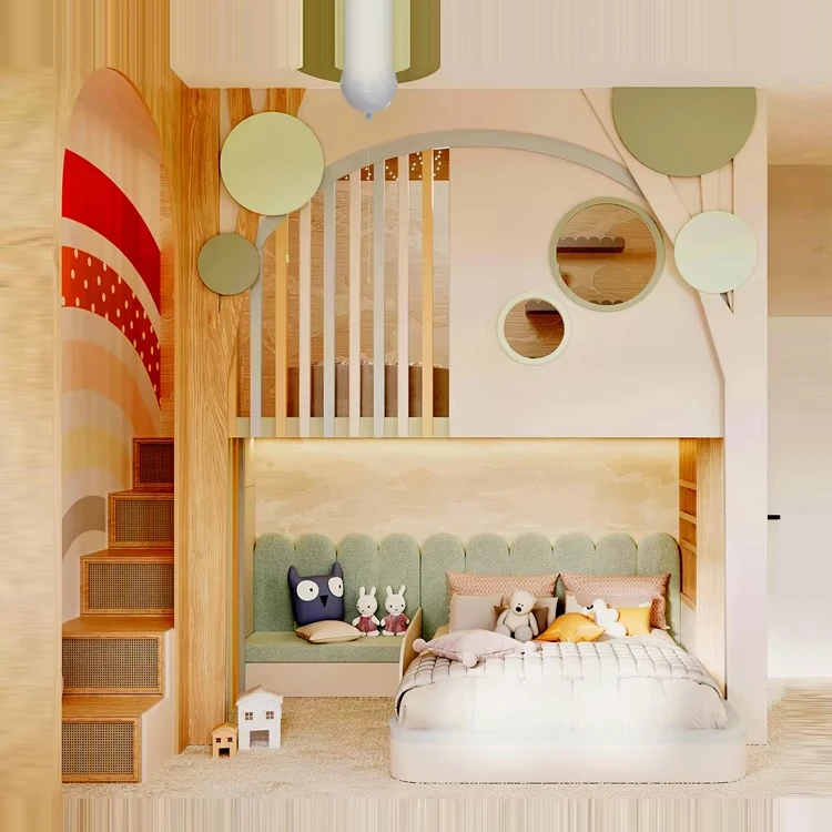 Forest-themed kids loft bed treehouse bed creative and unique bunk bed custom design artistic children's room furniture
