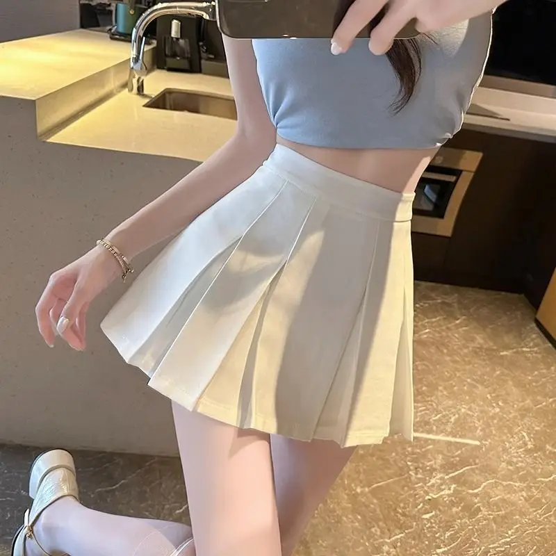 

Skirts Womens Poplin Colorblock Pleated Midi Park Outing Candy Tone Youth Lolita Cute Spring Picnic College Student Wear Skirt