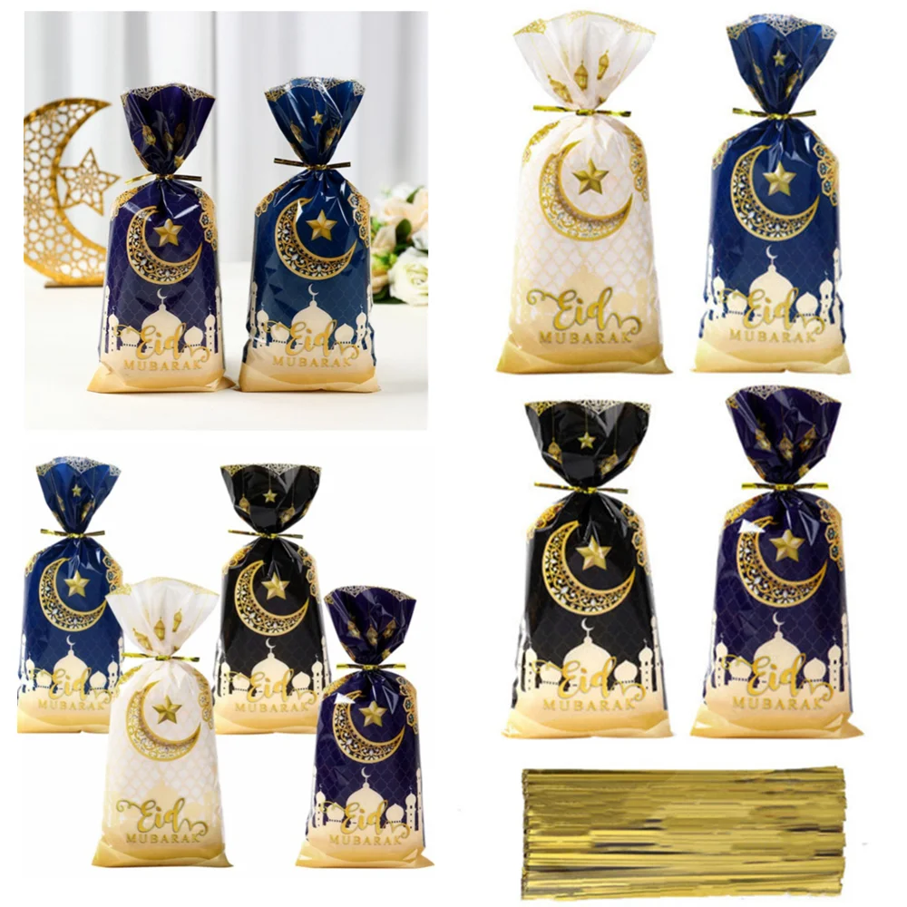 25/50/100pcs Eid Mubarak sacchetti regalo sacchetto di caramelle biscotto di plastica Ramadan Kareem 2024 forniture per feste musulmane islamiche Eid Al-fitr regalo