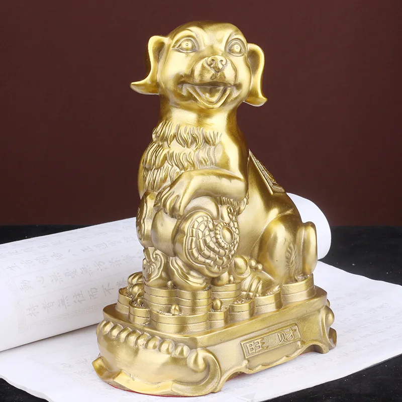 Money Pure Copper Feng Shui Handmade Zodiac Brass Dog to Fill the Northwest Missing Corner, Attract Wealth, and Protect