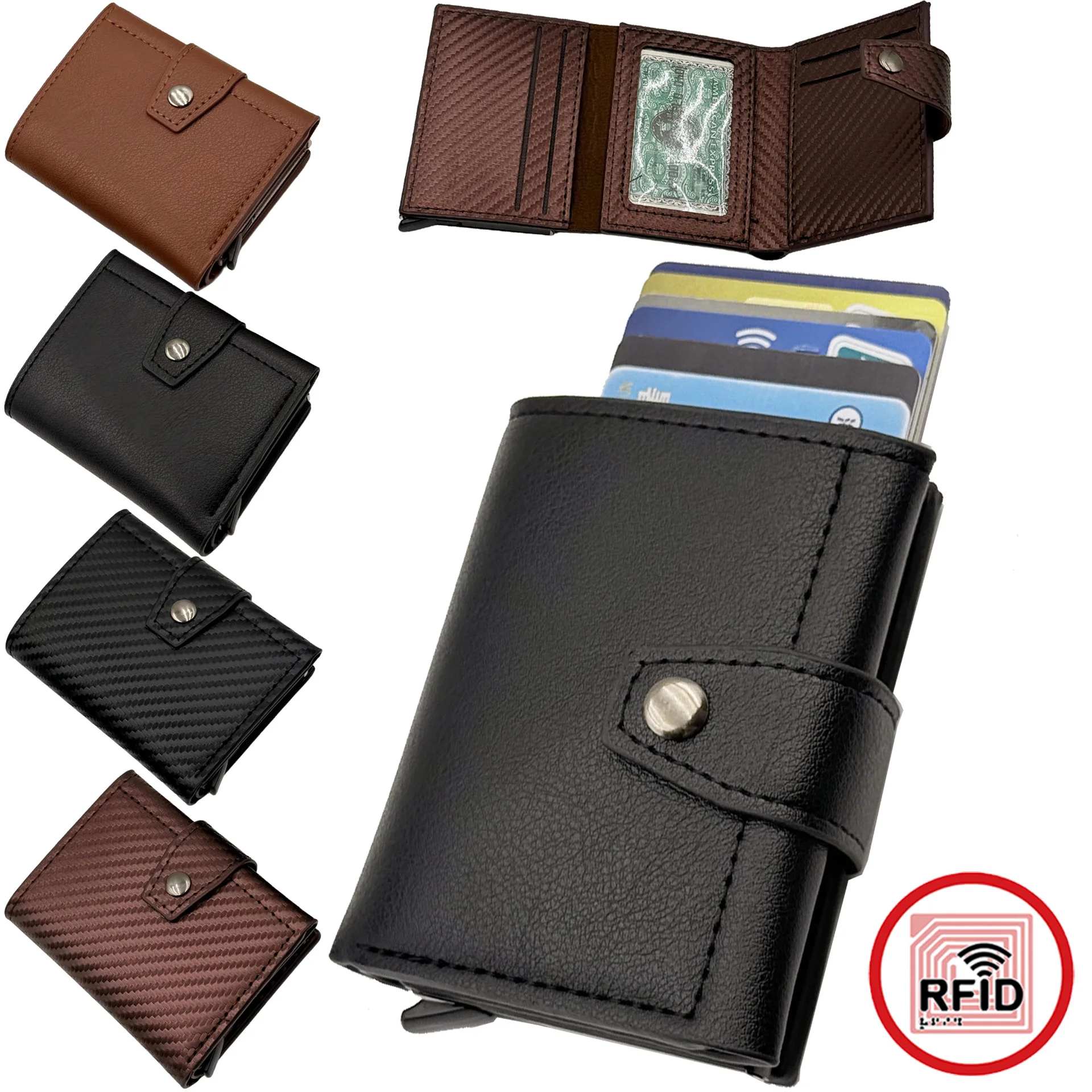 Men's Slim RFID Blocking Pop-Up Card Holder, PU Leather Wallets with Secure Button Closure, Ideal Father’s Day Gift for Fathers