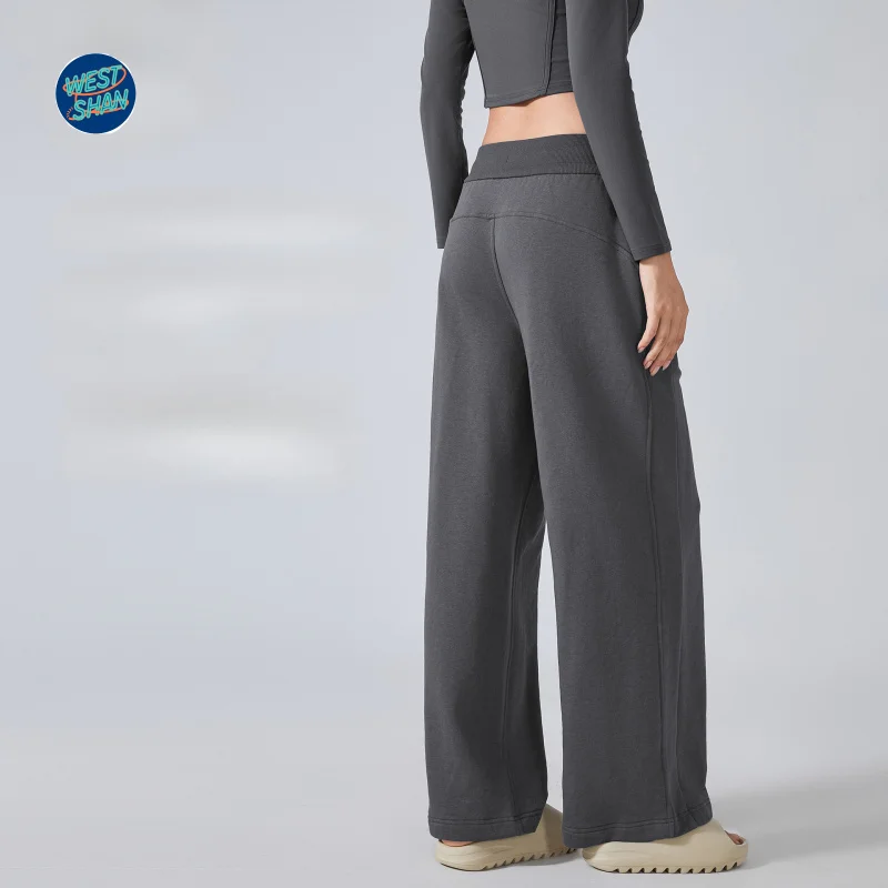 WESTSHAN EU US Taglia Autunno Inverno Pantaloni sportivi larghi per le donne Pantaloni casual a gamba dritta caldi a vita alta a gamba larga attiva