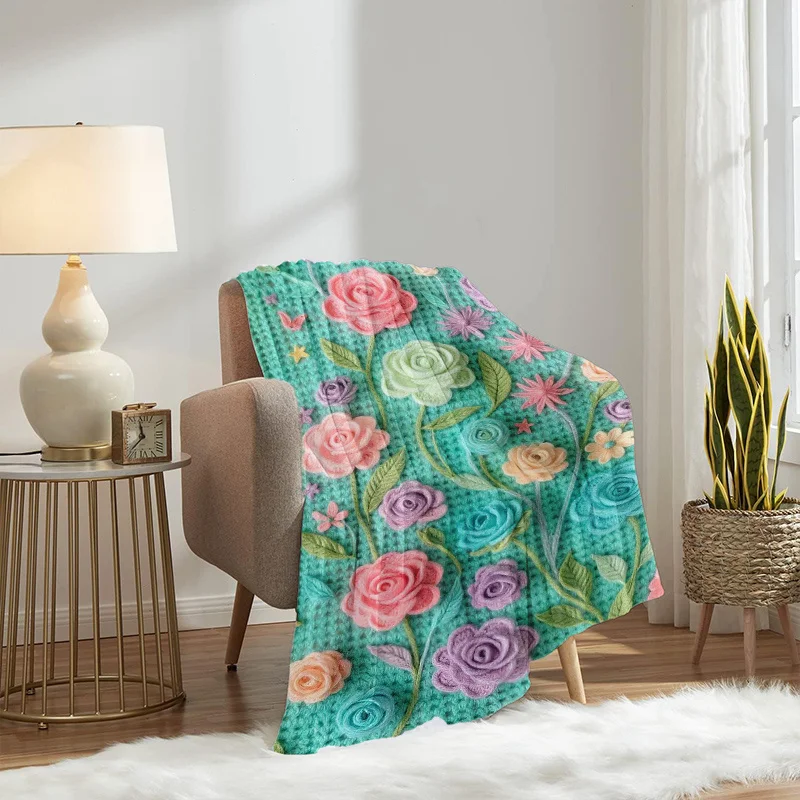1pc Blue Floral Pattern Flannel Blanket, Lightweight And Soft Blanket, Gift Blanket for Family And Friends. Mother'S Day, Father
