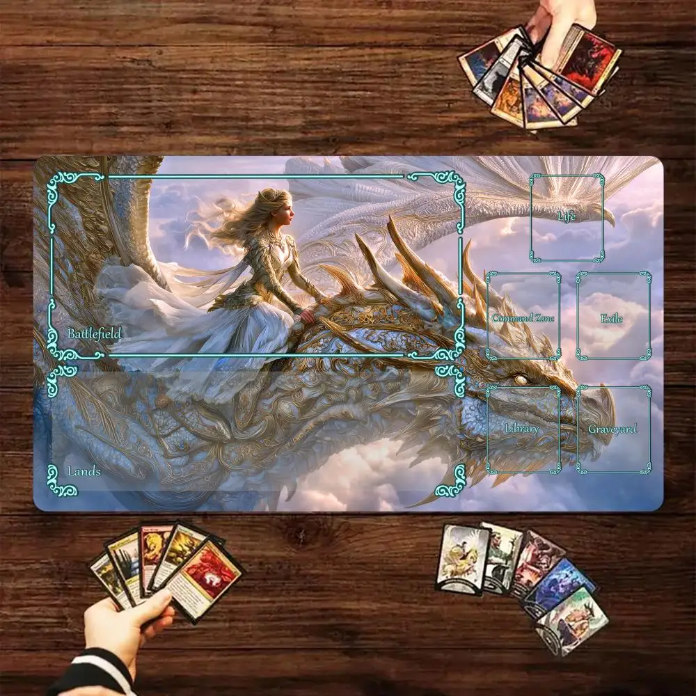 Gorgeous Flying Dragon and Girl Magic Card Battle Mat MTG Playmat Anti-slip Base gathering gaming mats Board Game Mat for TCG