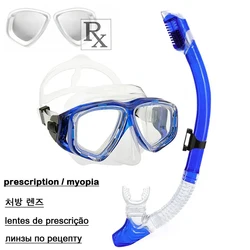 Custom Prescription Diving Mask Set Myopia Snorkelling Gear Optical Swimming Mask with Dry Tube Power Range from -2.0 to -7.5