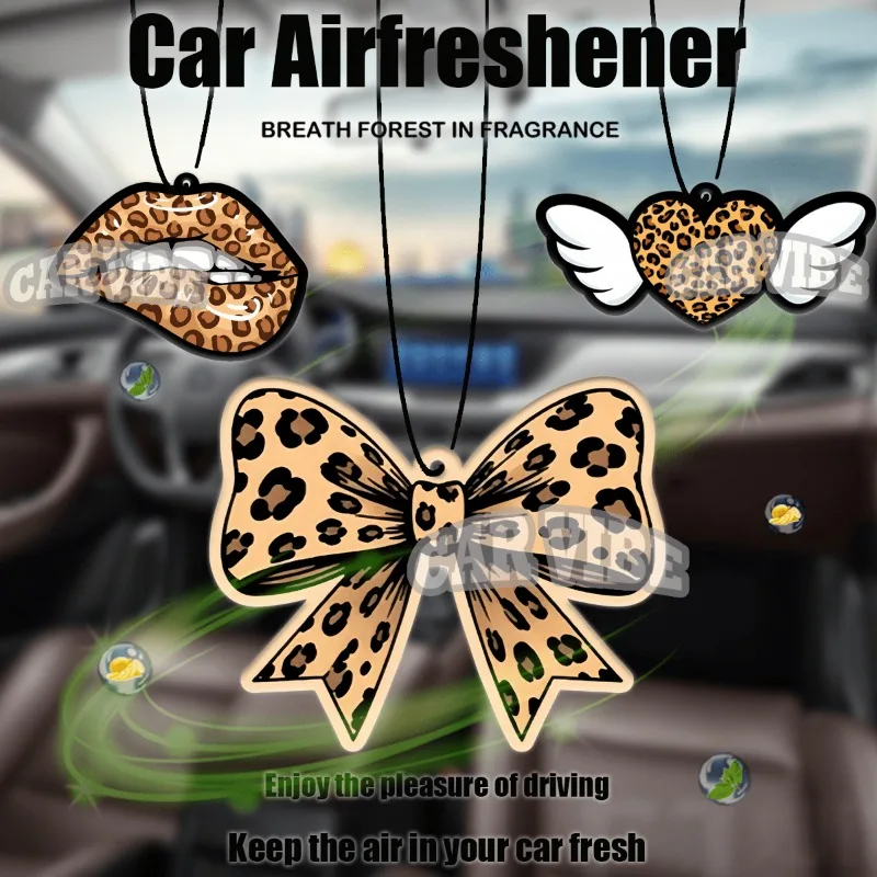 Leopard Print Bow Heart Lips Car Freshener — Cartoon Pendant for Mirror & Vent, Home Office Decor, Creative Gift for Friends