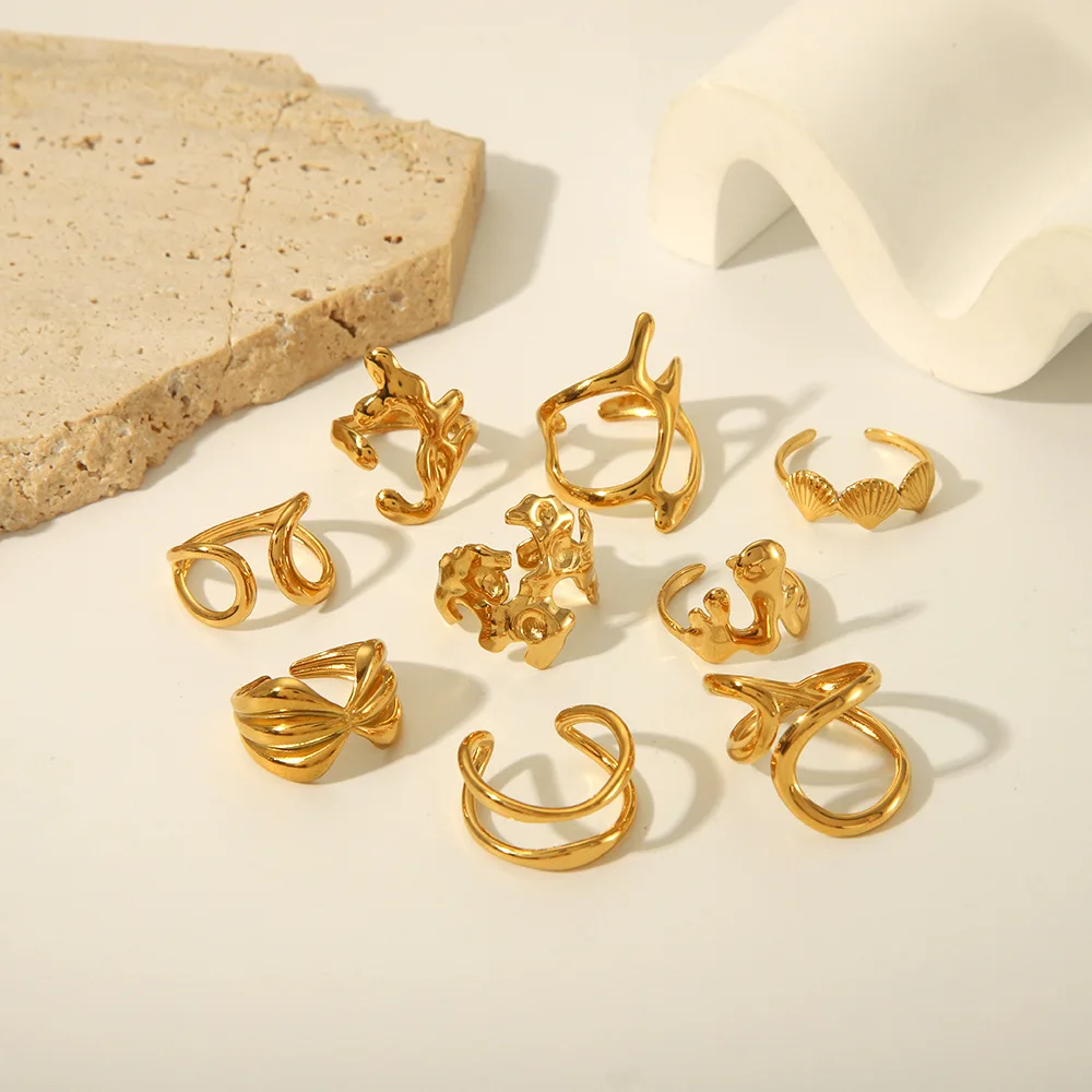 خواتم ذهبية اللون هندسية قابلة للفتح للنساء من الفولاذ المقاوم للصدأ #2