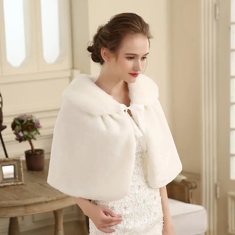 

New Bridal Wedding Shawl Coat Winter Outerwear Maid of Dress Cowl Neck Warmth Bride Gown Accessory