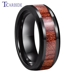 8mm Men Women Tungsten Wedding Band Rosewood Koa Wood Inlay Ring Multicolor Beveled Polished Finish Classic Gift Jewelry