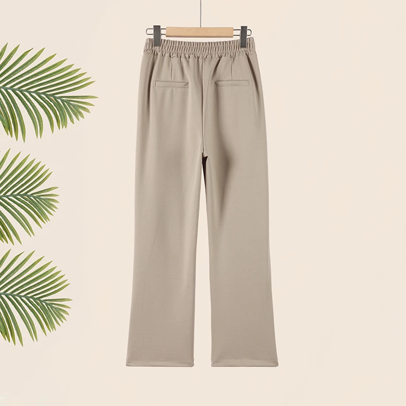 Calça feminina de cintura alta levemente queimada, calça elástica de bezerro, na altura do joelho, bordada casual, primavera e verão