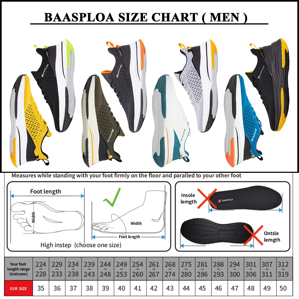 Baasploa Lightweight Running Shoes For Men 2023 Men\'s Designer Mesh Casual Sneakers Lace-Up Male Outdoor Sports Tennis Shoe