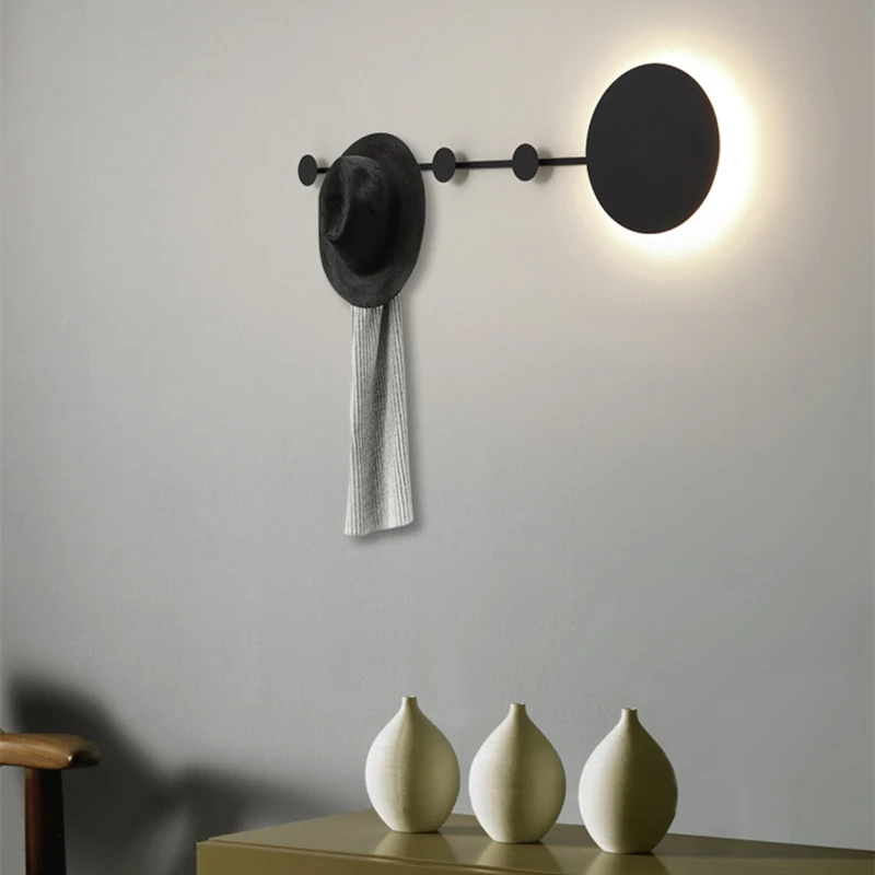 Modern Minimalist Bedroom Bedside Lamp Nordic Entrance Foyer Coat Rack Wall Hook Storage Rack Wall LED Decorative Wall Lamp