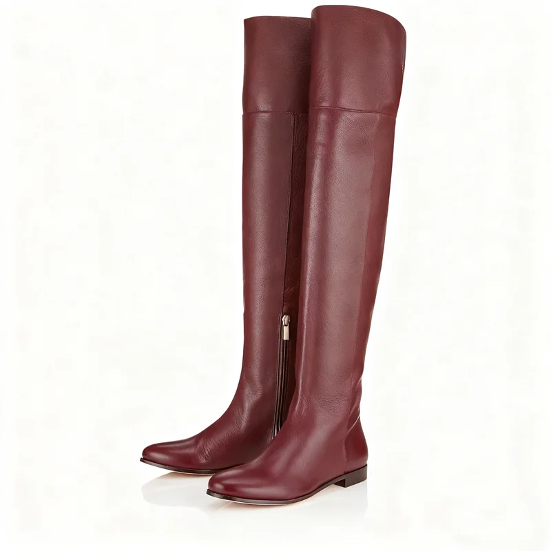 

Leatehr Flat With Over The Knee Boots Sexy Round Toe Zipper Accept Customized New Arrivals Fashion Women Modern Boots