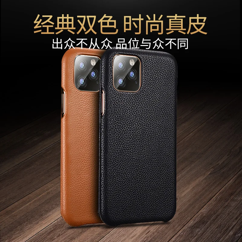 2021 New Genuine Leather Vintage Male Boy Business Man Flip Cover For iPhone 11 Pro Max 5.8 6.1 6.5 Phone Bags Real Cow Skin