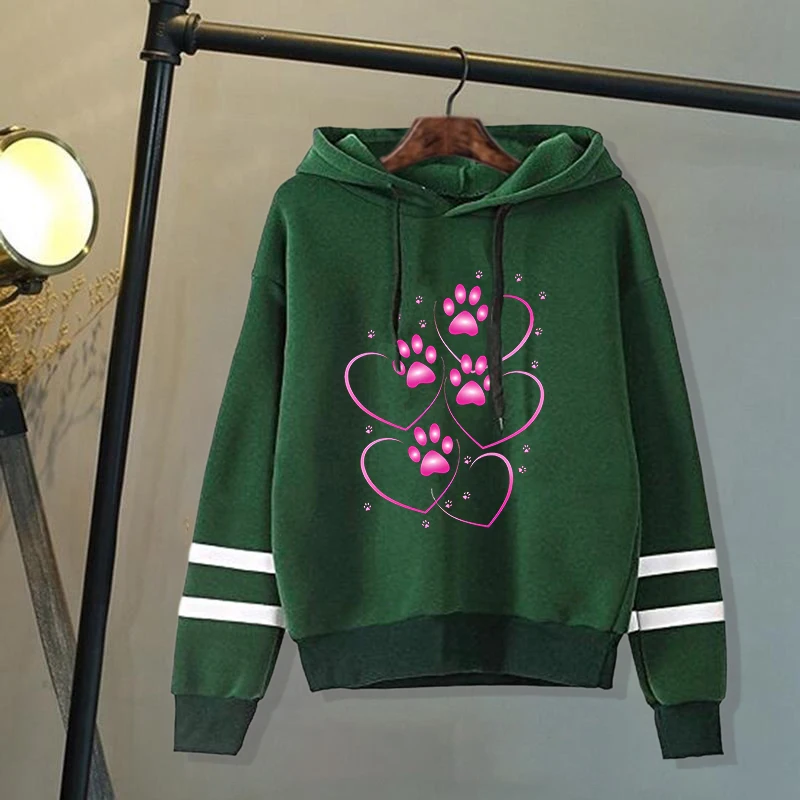 Fashion Unisex Hoodie Dog Paw Heart Hoodies Men And Women Streetwear Pullover Harajuku Tops