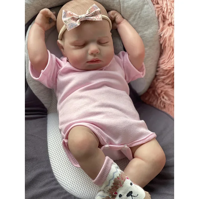 48CM Already Finished Reborn Doll Loulou Newborn Sleeping Baby Doll Soft Body 3D Painted Skin with Visible Veins Bebe Reborn