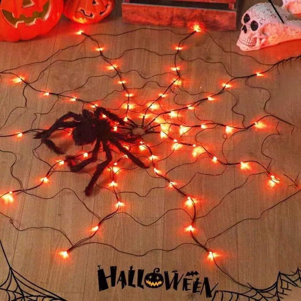 1PC Halloween Spider Web Decorative Light String, USB Power Supply, With Remote Control, Holiday Party Haunted House Decoration