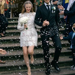 Elegant Short Wedding Dresses Women 2025 Long Sleevees Lace A-line Flowers Zipper Back  Bridal Gown Vestido De Noiva Customized