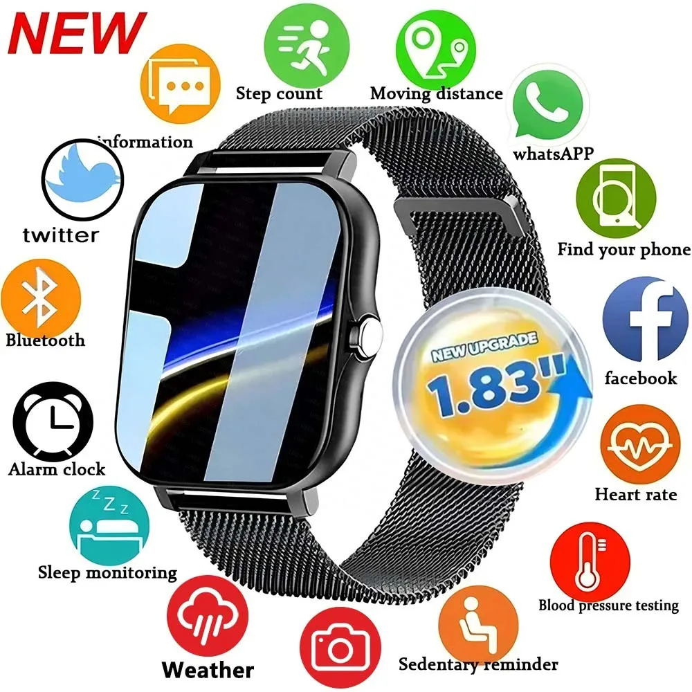 

Fashion Smartwatch For Men Women Gift For 1.83 HD Full Touch Screen Sport Fitness Watches BT Call Digital Multifunction watches