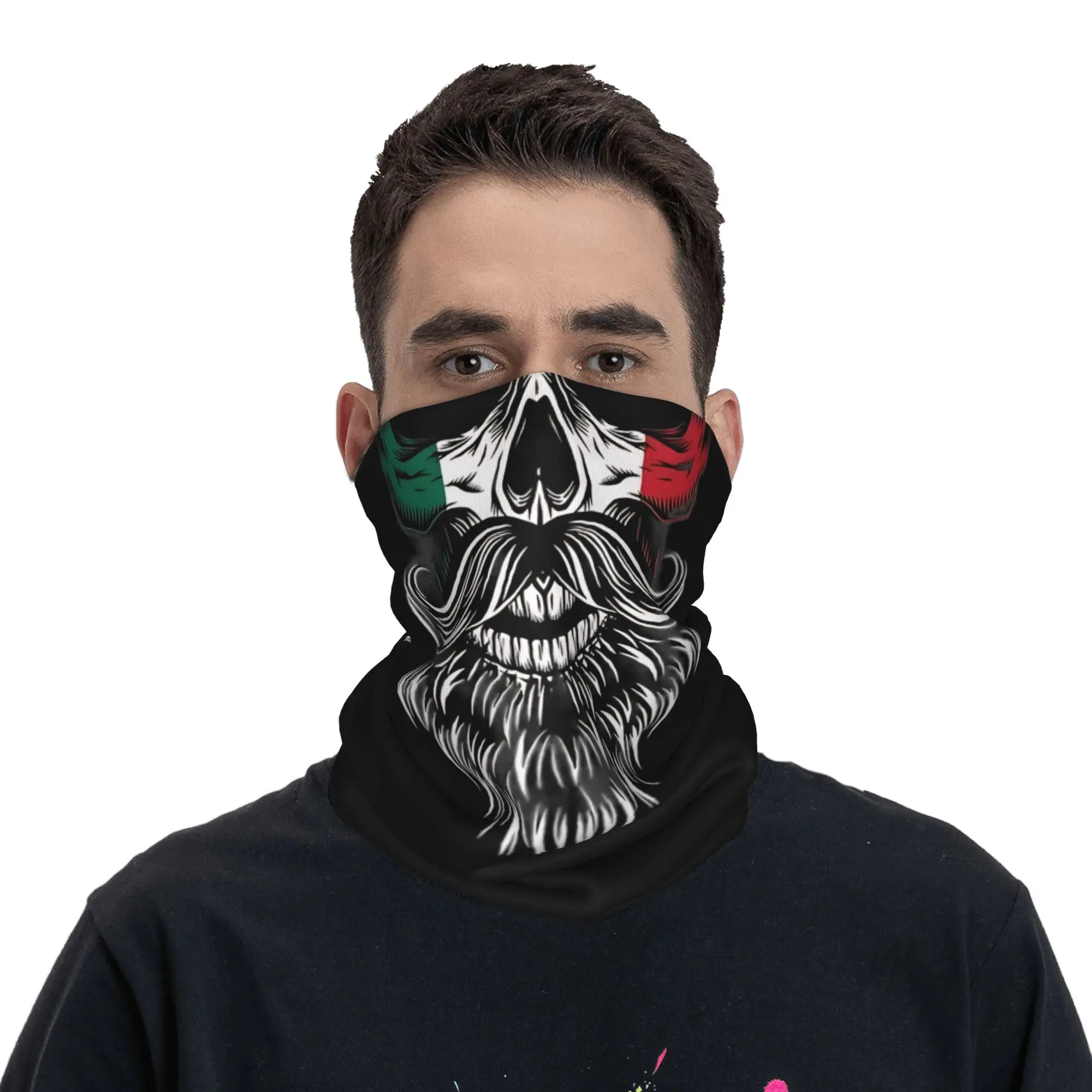Mexican Flag Skull With Mustache And Beard Winter Headband Neck Warmer Women Men Ski Running Tube Scarf  Face Bandana Gaiter