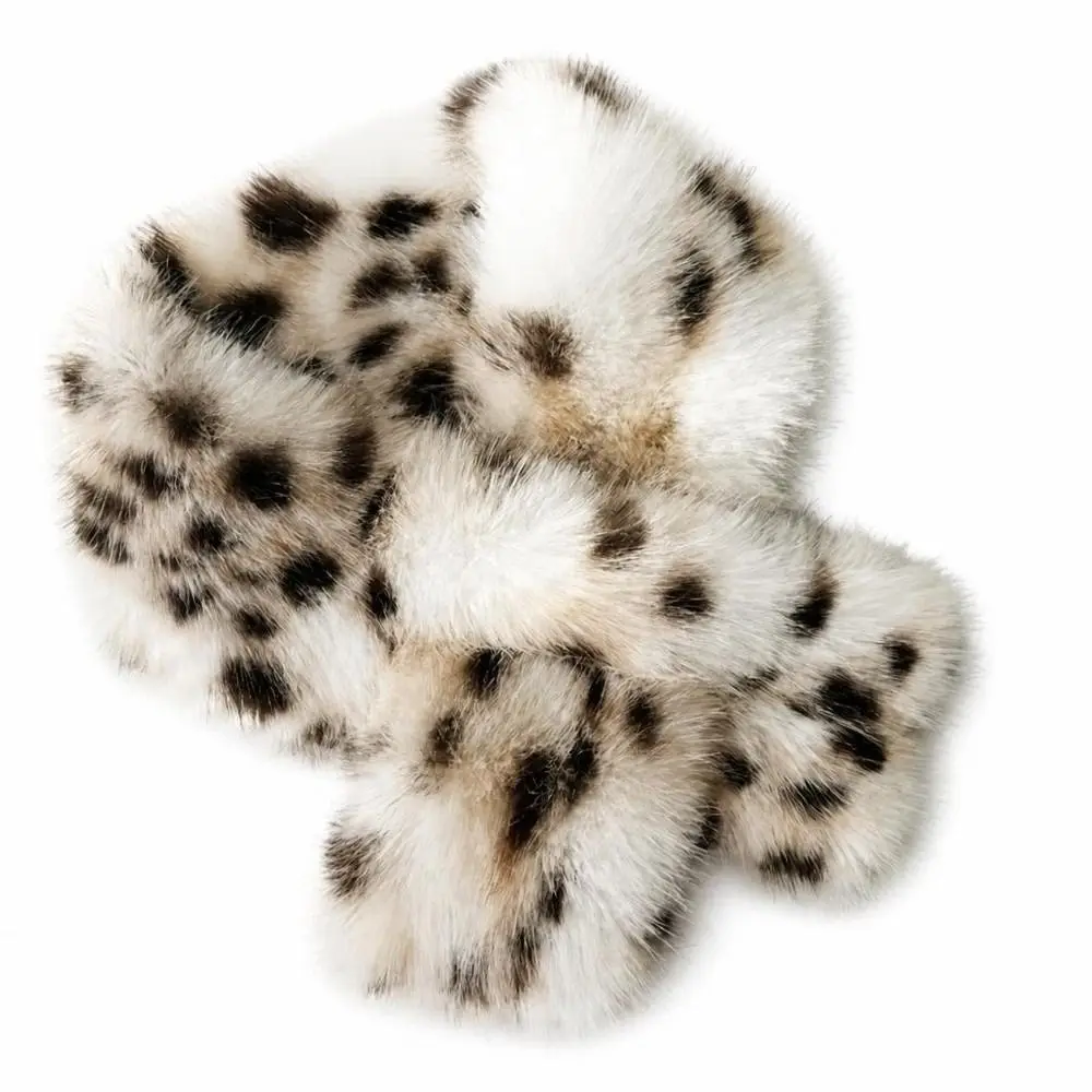 Fluffy Thicken Warm Faux Fur Bucket Hat Imitation Fur Pullover Cap Scarf Set Versatile Scarf Leopard Print Fisherman Hat