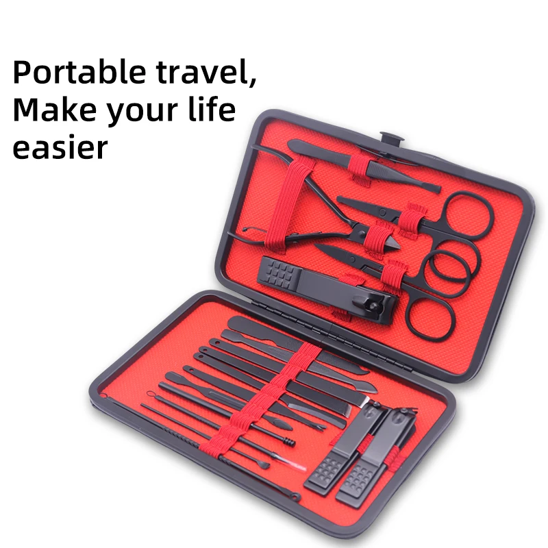 12/18/24 ชิ้นชุดแต่งเล็บกรรไกรตัดเล็บชุดมืออาชีพสแตนเลสเครื่องมือดูแลเล็บพร้อมกระเป๋าเดินทางหนัง