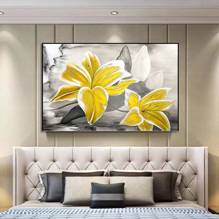 Lily Flower Oil Painting Handmade Acrylic Canvas Home Decoration Art Hanging Poster Living Room Bedroom Restaurant Porch Mural