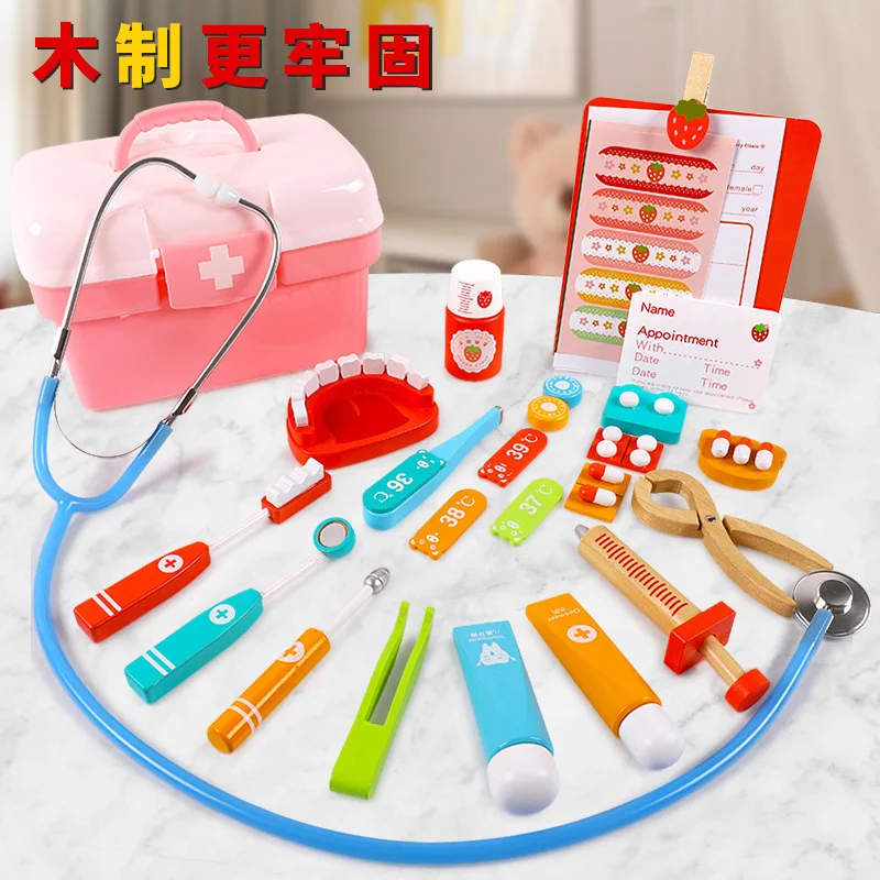 Children's Doctor Toy Set Small Nurse Injection Tool Wooden Simulation Medicine Box Boys And Girls Learn To Play House Bravely