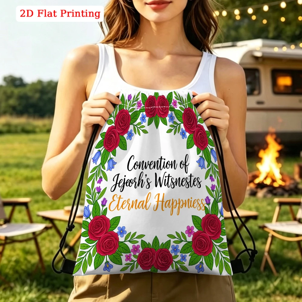 Floral Print Drawstring Backpack Jeorch S Witsnestes Eternal Happiness Design Fitness Sports Outdoor Travel Bag