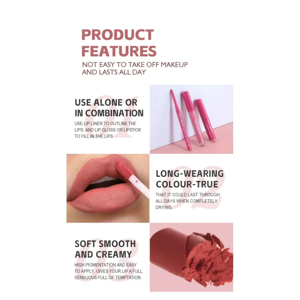 SAM SUGAR Set di rossetti opachi Set di rossetti per labbra 3 in 1 Kit di rossetti per labbra lucidalabbra Rossetti impermeabili a lunga durata rosa marrone ciliegia