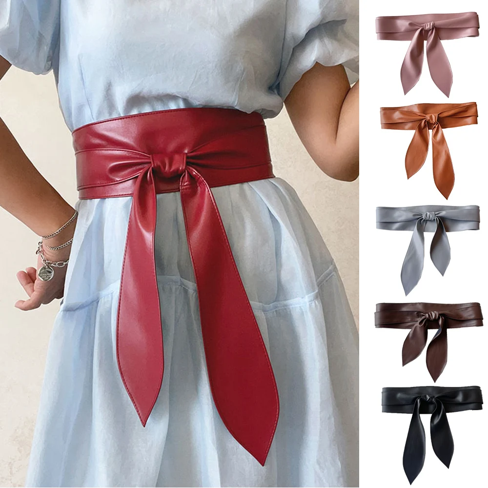 

Belt Lady Skirt Accessories Wide Bowknot Corset Girdle PU Leather Waist Strap Ribbon Soft Cummerbund Decor Waistband Solid Color