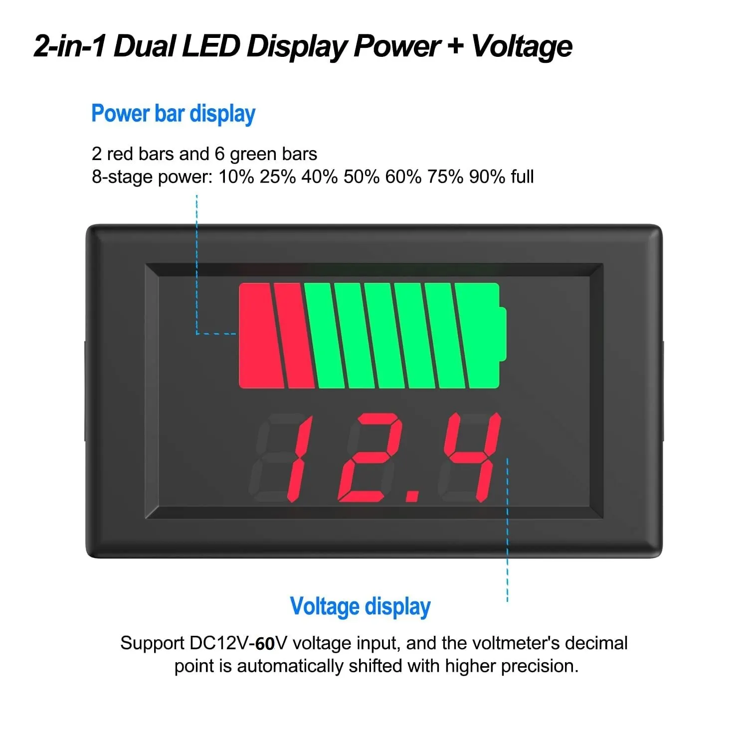 12V 24V 36V 48V 60V Car Battery Charge Level Indicator Lithium Battery Capacity Meter Tester Display LED Tester Voltmeter