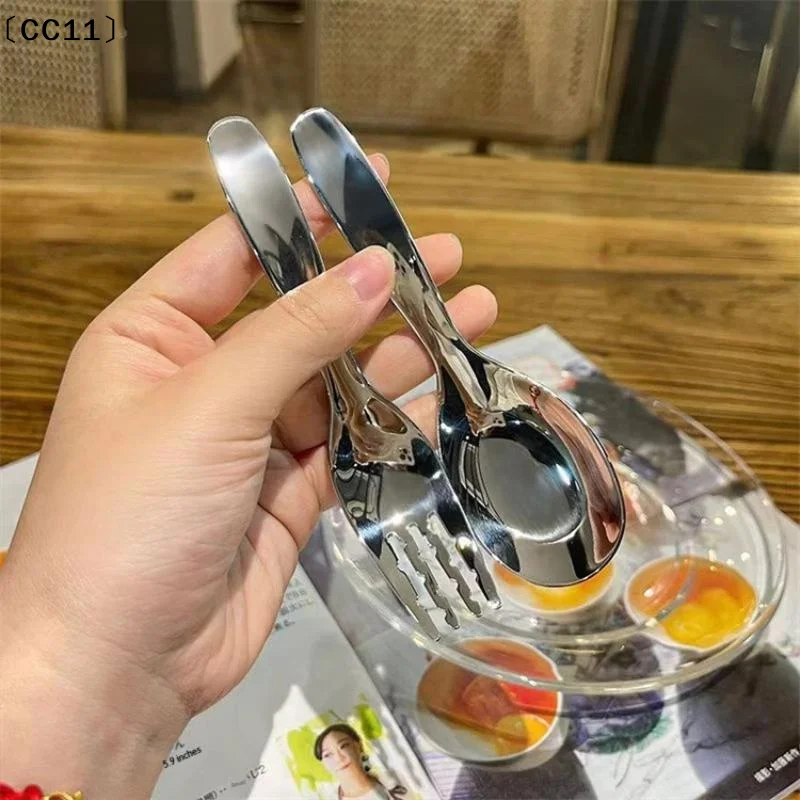 Compact Stainless Spoon And Fork Set For Kids Short Handles Ideas For Snacks Sweets Baby Supplementary Food Spoon〔CC11〕
