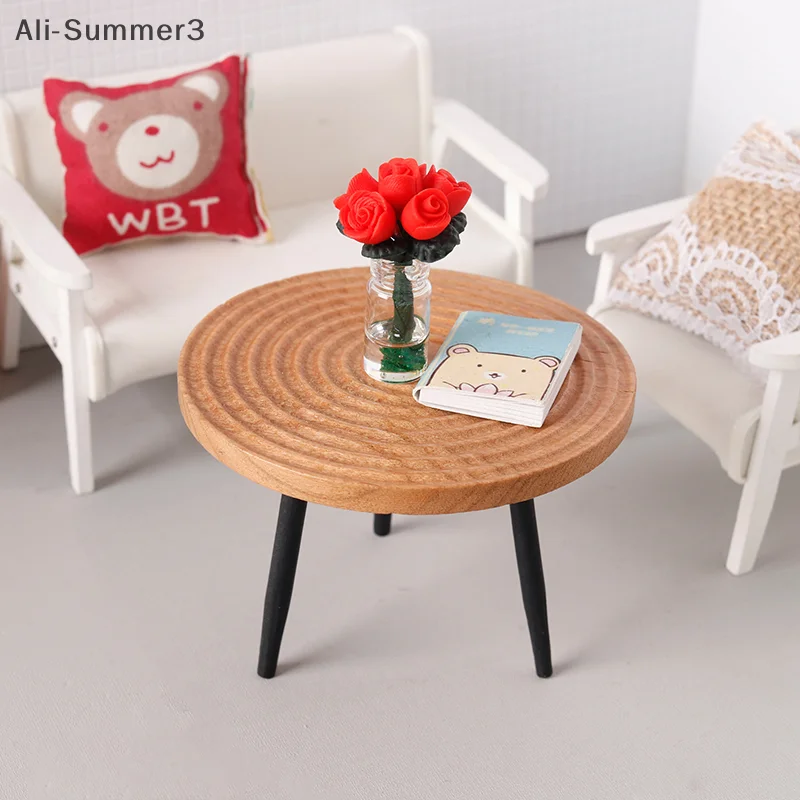 1:12 Dollhouse Miniature Round Table Tea Table Doll Home Coffee Table Furniture Decor Toy Micro Scene Construction Props