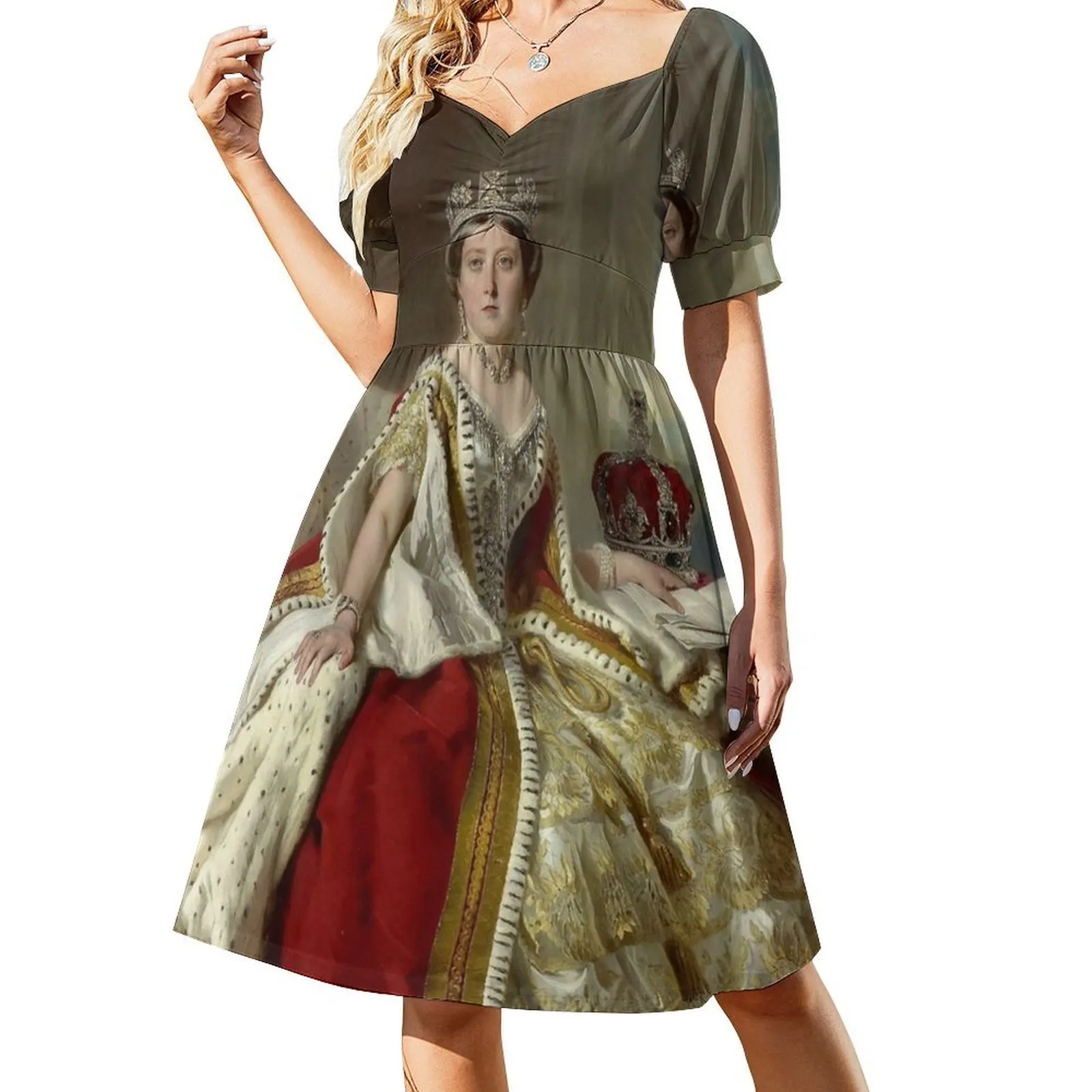 Queen Of England-Minikleid im Preppy-Stil für Damen, A-Linie, lockere Passform, lässiges Tageskleid, Queen Monarch England, englische Königliche Damen