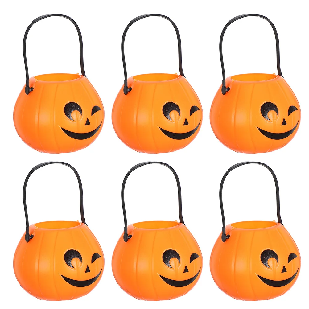 

6Pcs Handheld Pumpkin Buckets Mini Halloween Candy Containers Portable Pumpkin Treat Pails for Kids Trick Or Treat Parties