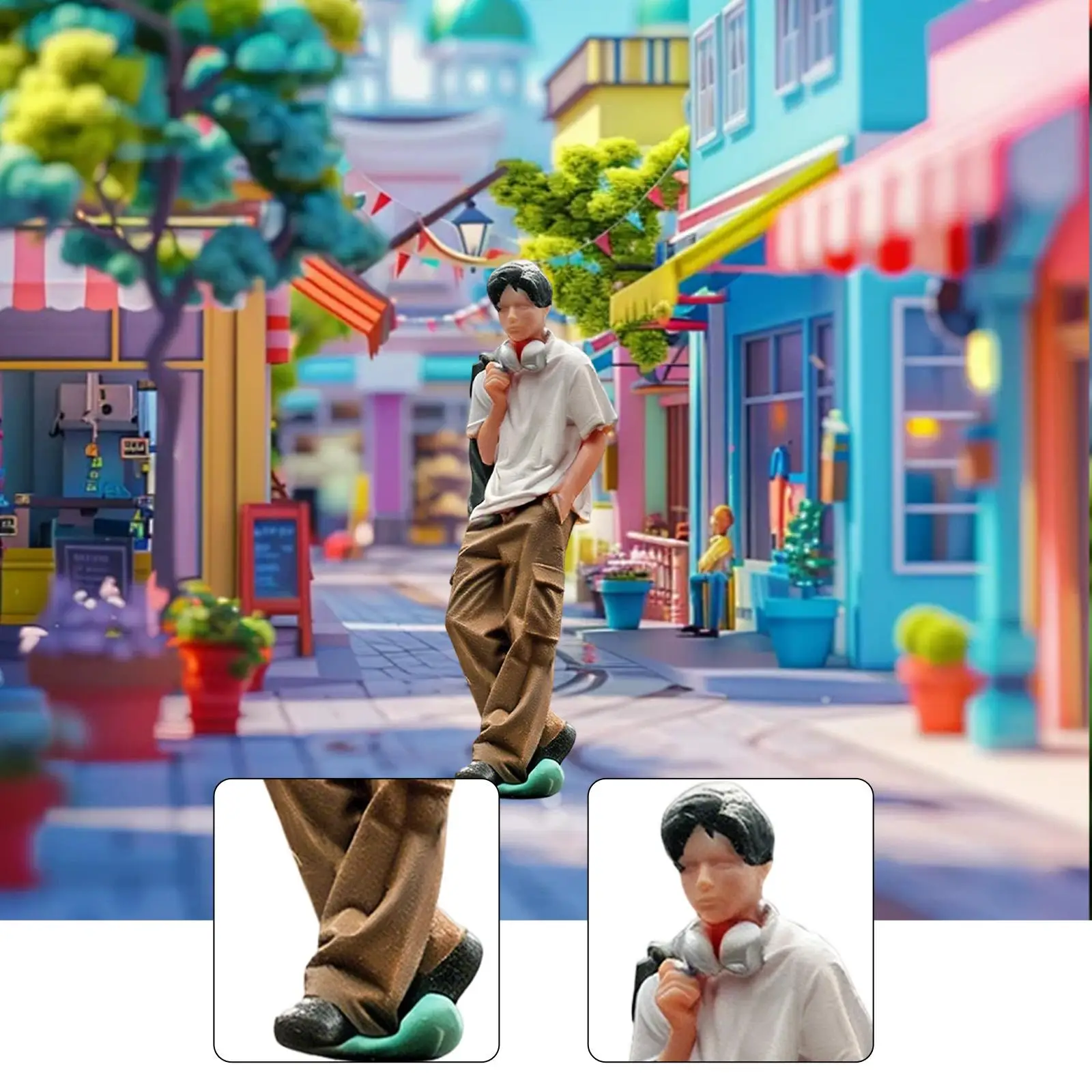 

1/64 Scale Boy in Short Sleeves Model Dioramas Resin Fashionable Man Model Mini Stylish Man Figure for Micro Landscape DIY Scene