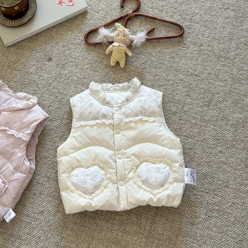 2026 New Girls' Light Down Vest For Autumn and Winter Warm and Floral Patchwork Vest Jacket for Infants and Young Children