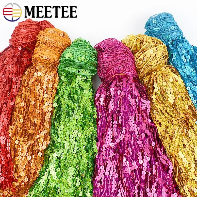 

Meetee 6 Yards 30cm Bead Slice Tassel Fringe Lace Laser Sequins for Latin Dance Performance Suits Decor DIY Craft Accessories