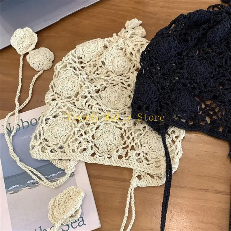 N5KB Women Hat Bohemian Hat Y2K Hot Girl Beanie Hat Pilling Eyblap Flower Hat