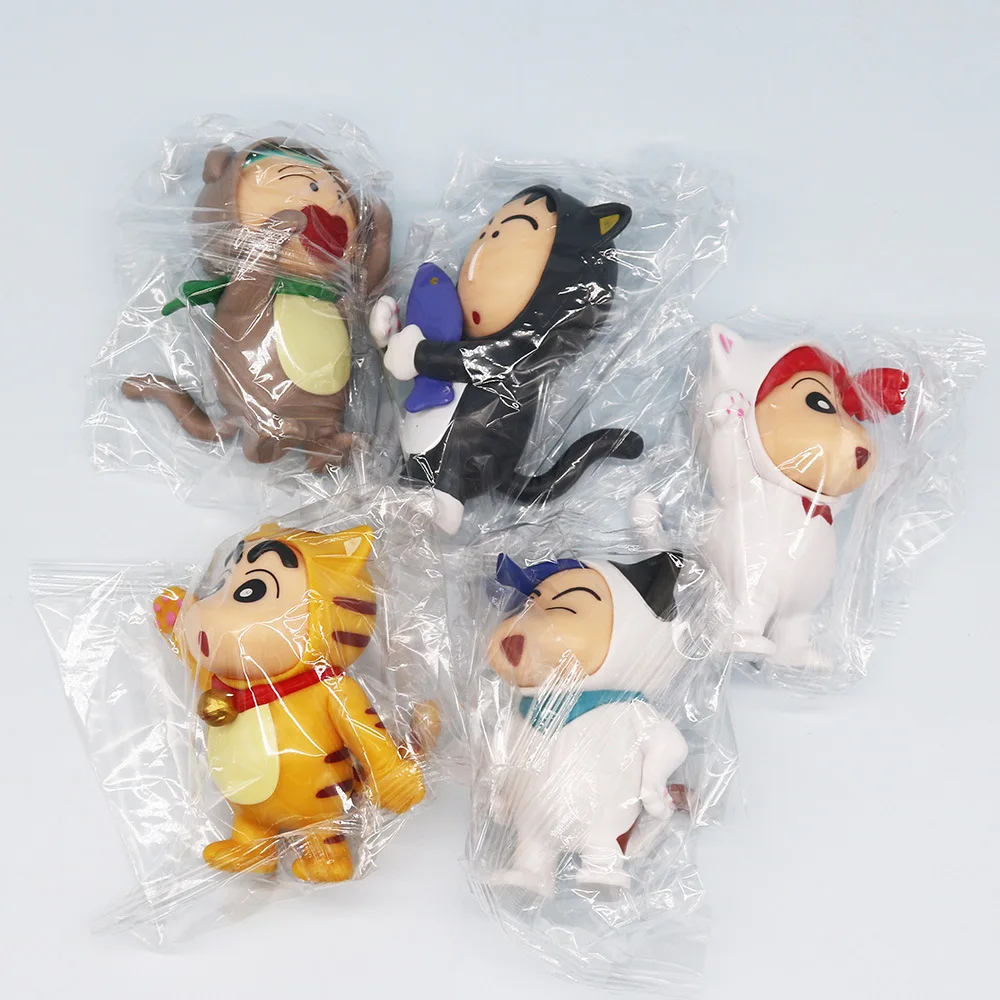 5 Stks/set Anime Q-Versie Krijt Shin-Chan Cos Dieren Serie Pvc Figuur Speelgoed Kinderen Speelgoed Geschenken Auto Cake Ornamenten 10Cm