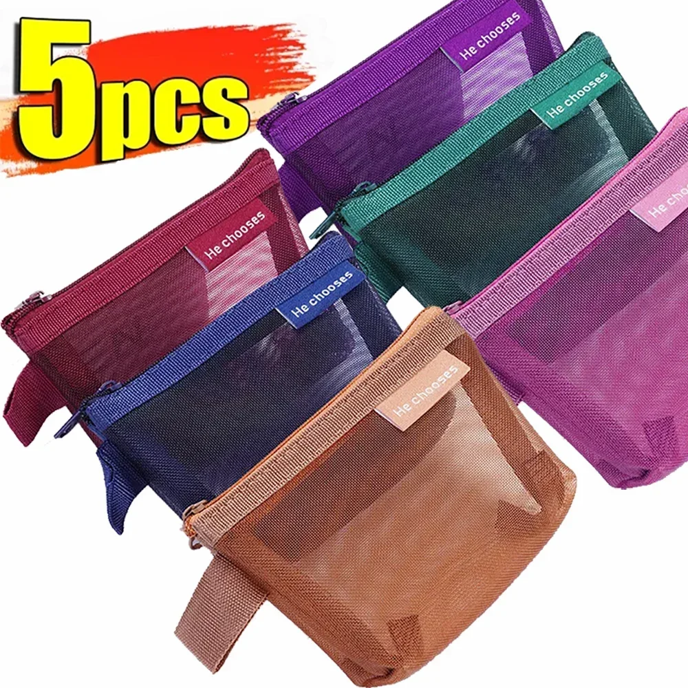 5/1Pcs Mini Mesh Zipper Bags Portable Colorful Pouch Holder Multi-purpose Earphone ID Credit Card Storage Bag Travel Organizer