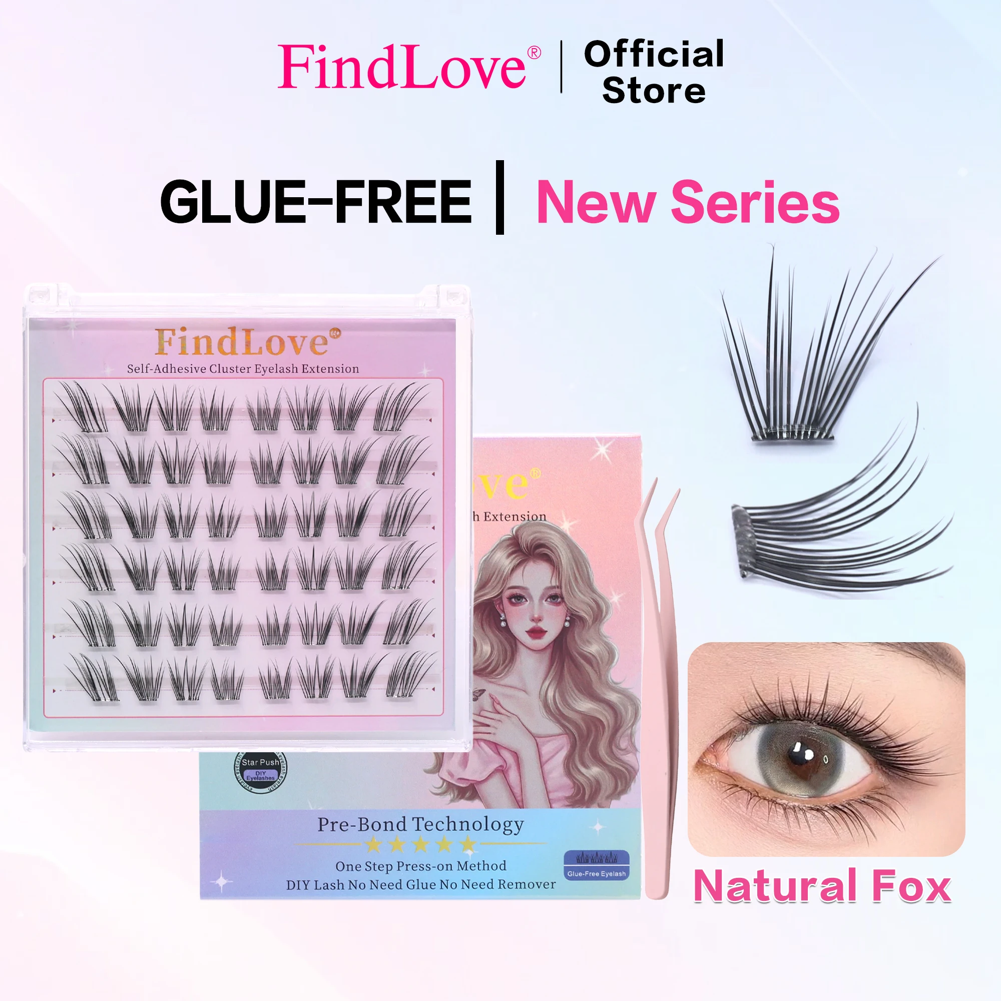 48Clusters Natural Findlove Fox Eye Effect 6rows Glue Free Lashes Extension Fresh And New Style Long Lasting Lash Fast Shipping