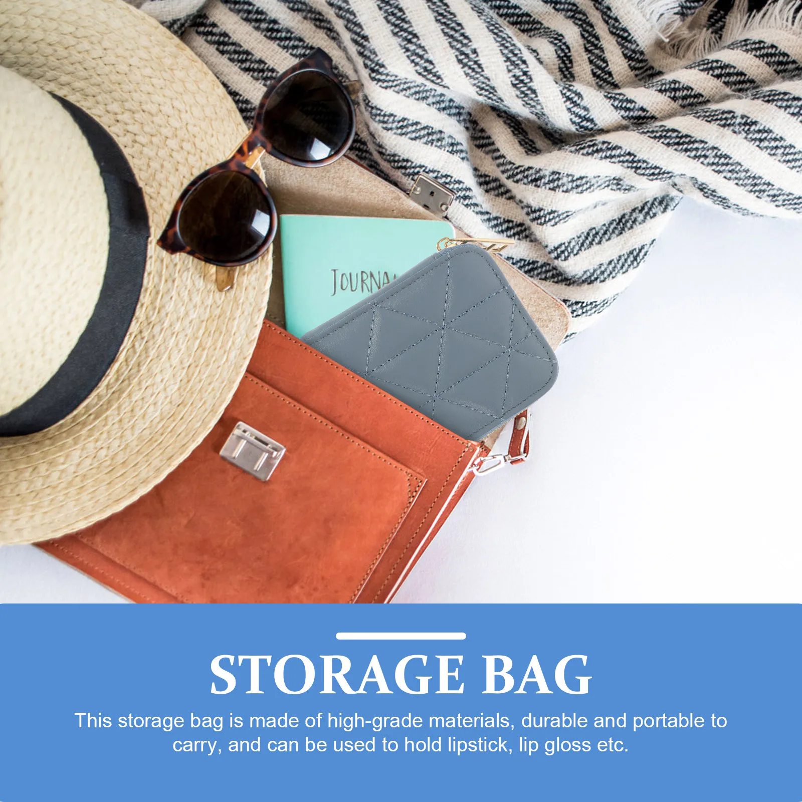 

Bag Lipstick Envelope Mirror Protective Case Portable Cowhide Mini with Travel