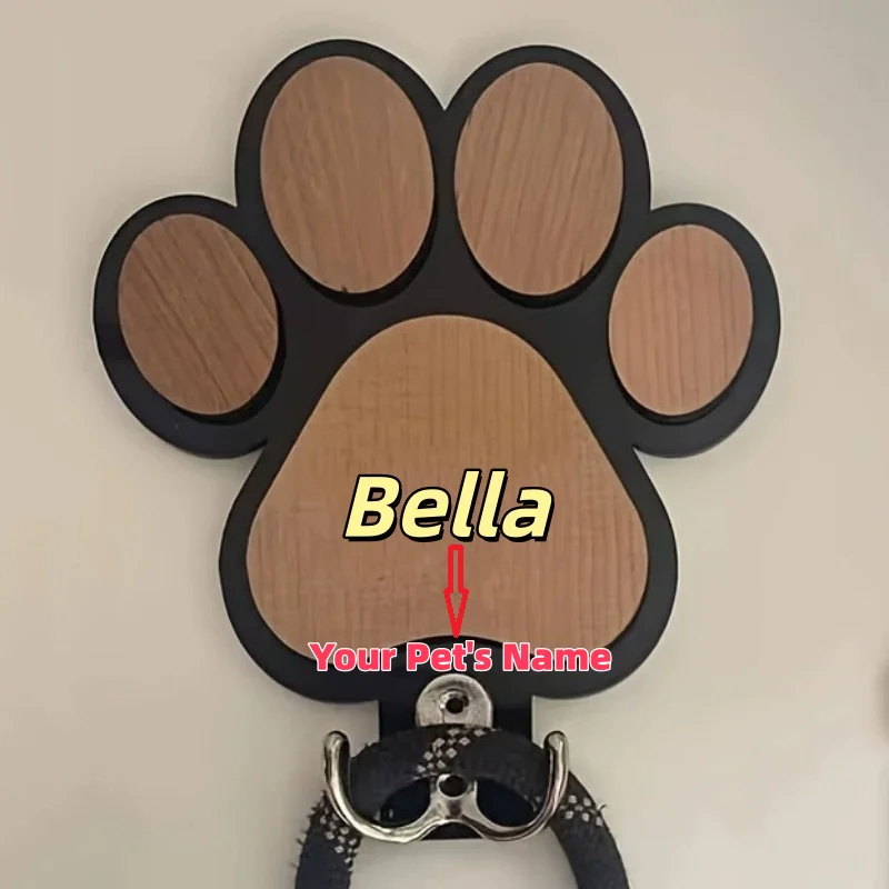 Colgador de pared de madera para correas de perro con huella de pata - imagen 3